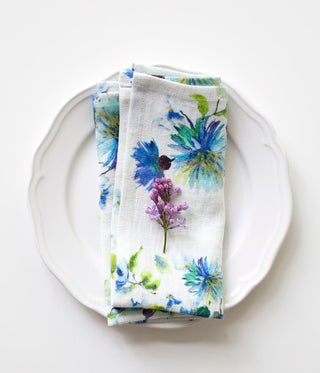 LIMITED EDITION White Flowers Linen Napkins Set of 2 - Linen Tales B2B 