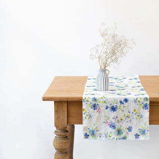 LIMITED EDITION White Flowers Linen Table Runner - Linen Tales B2B 1