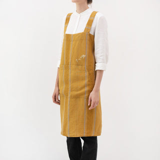 Linen Tales Amber Bronze Stripes Linen Pinafore Apron - Linen Tales B2B 