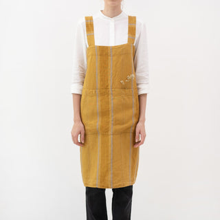 Linen Tales Amber Bronze Stripes Linen Pinafore Apron - Linen Tales B2B 