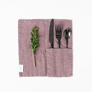 Linen Tales Ashes of Roses Linen Cutlery Pocket Set of 2 - Linen Tales B2B 