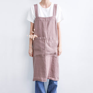 Linen Tales Ashes of Roses Linen Pinafore Apron - Linen Tales B2B 