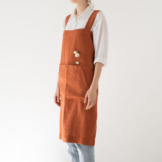 Linen Tales Baked Clay Linen Pinafore Apron - Linen Tales B2B 3
