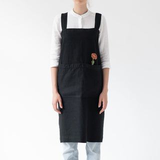 Linen Tales Black Linen Pinafore Apron - Linen Tales B2B 