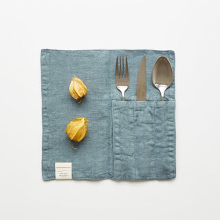Linen Tales Blue Fog Linen Cutlery Pocket Set of 2 - Linen Tales B2B 