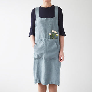 Linen Tales Blue Fog Linen Pinafore Apron - Linen Tales B2B 
