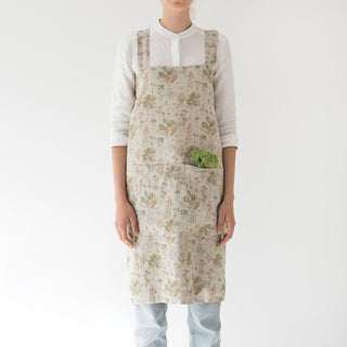 Linen Tales Botany on Light Natural Linen Pinafore Apron - Linen Tales B2B 