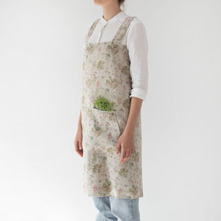 Linen Tales Botany on Light Natural Linen Pinafore Apron - Linen Tales B2B 