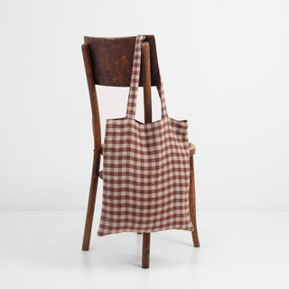 Linen Tales Chocolate Gingham Linen Tote Bag - Linen Tales B2B 