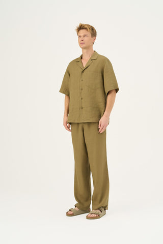 Linen Tales Closet Olive Khaki Linen Libertas Shirt - Linen Tales B2B 