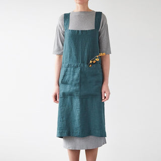 Linen Tales Deep Water Linen Pinafore Apron - Linen Tales B2B 
