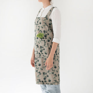 Linen Tales Eucalyptus on Light Natural Linen Pinafore Apron - Linen Tales B2B 