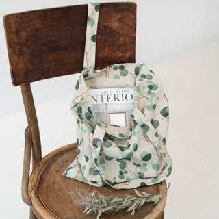 Linen Tales Eucalyptus on Light Natural Linen Tote Bag - Linen Tales B2B 