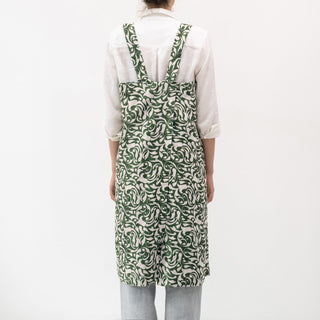 Linen Tales Evergreen Damask on Light Natural Linen Pinafore Apron - Linen Tales B2B 3