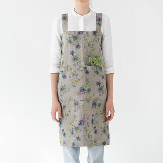 Linen Tales Flowers on Light Natural Linen Pinafore Apron - Linen Tales B2B 
