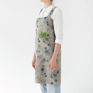 Linen Tales Flowers on Light Natural Linen Pinafore Apron - Linen Tales B2B 