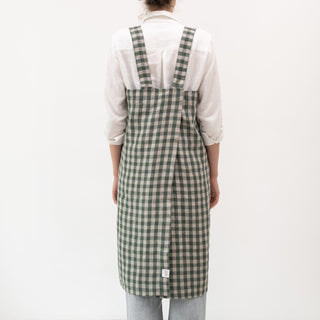 Linen Tales Forest Green Gingham Linen Pinafore Apron - Linen Tales B2B 3
