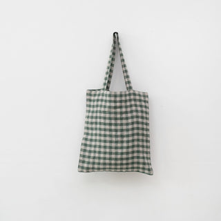 Linen Tales Forest Green Gingham Linen Tote Bag - Linen Tales B2B 