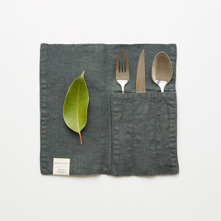 Linen Tales Forest Green Linen Cutlery Pocket Set of 2 - Linen Tales B2B 