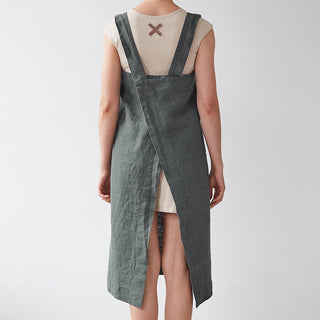 Linen Tales Forest Green Linen Pinafore Apron - Linen Tales B2B 3