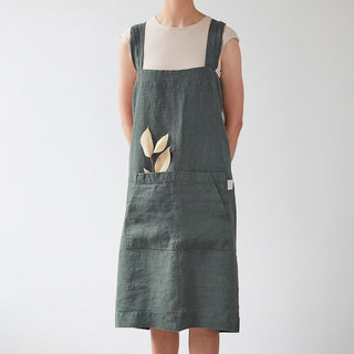Linen Tales Forest Green Linen Pinafore Apron - Linen Tales B2B 