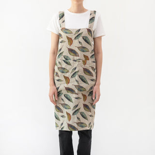 Linen Tales Golden Fall on Dark Natural Linen Pinafore Apron - Linen Tales B2B 