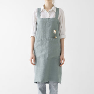 Linen Tales Green Milieu Linen Pinafore Apron - Linen Tales B2B 
