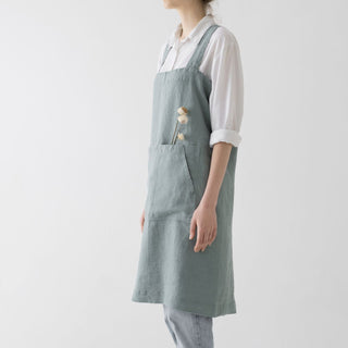 Linen Tales Green Milieu Linen Pinafore Apron - Linen Tales B2B 3
