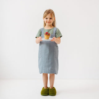 Linen Tales Kids Blue Fog Linen Pinafore Apron - Linen Tales B2B 