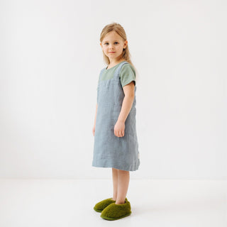 Linen Tales Kids Blue Fog Linen Pinafore Apron - Linen Tales B2B 4