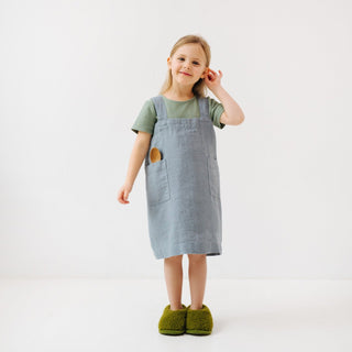 Linen Tales Kids Blue Fog Linen Pinafore Apron - Linen Tales B2B 
