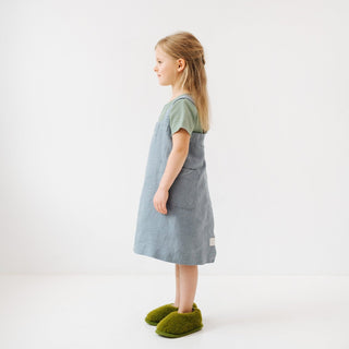 Linen Tales Kids Blue Fog Linen Pinafore Apron - Linen Tales B2B 5