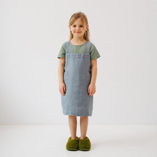 Linen Tales Kids Blue Fog Linen Pinafore Apron - Linen Tales B2B 3