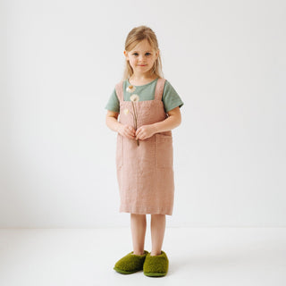 Linen Tales Kids Cafe Creme Linen Pinafore Apron - Linen Tales B2B 