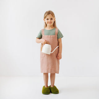 Linen Tales Kids Cafe Creme Linen Pinafore Apron - Linen Tales B2B 3
