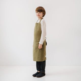 Linen Tales Kids Martini Olive Linen Daily Apron - Linen Tales B2B 3