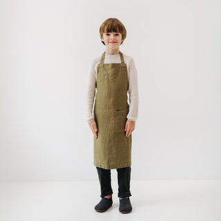 Linen Tales Kids Martini Olive Linen Daily Apron - Linen Tales B2B 