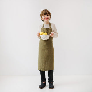 Linen Tales Kids Martini Olive Linen Daily Apron - Linen Tales B2B 