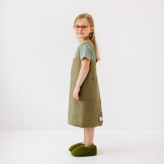 Linen Tales Kids Martini Olive Linen Pinafore Apron - Linen Tales B2B 3