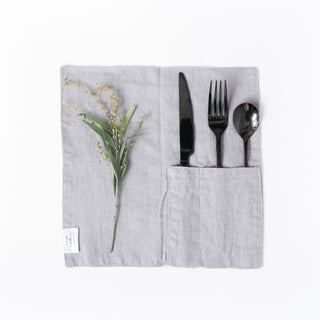 Linen Tales Light Grey Linen Cutlery Pocket Set of 2 - Linen Tales B2B 