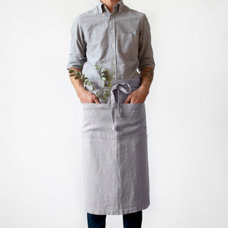 Linen Tales Light Grey Linen Garcon Apron - Linen Tales B2B 