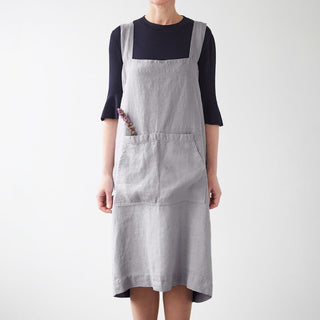 Linen Tales Light Grey Linen Pinafore Apron - Linen Tales B2B 