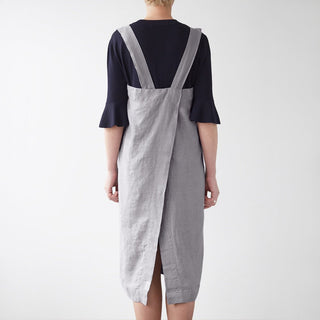 Linen Tales Light Grey Linen Pinafore Apron - Linen Tales B2B 