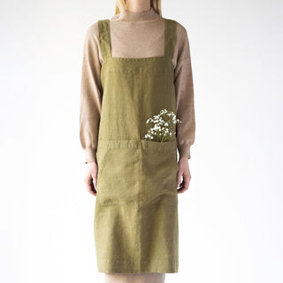 Linen Tales Martini Olive Linen Pinafore Apron - Linen Tales B2B 