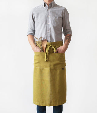 Linen Tales Moss Green Linen Garcon Apron - Linen Tales B2B 