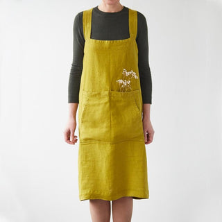 Linen Tales Moss Green Linen Pinafore Apron - Linen Tales B2B 