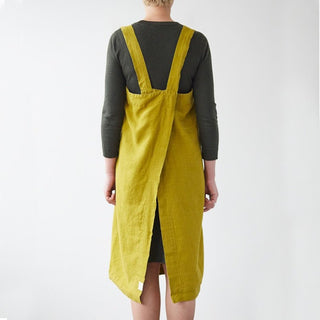 Linen Tales Moss Green Linen Pinafore Apron - Linen Tales B2B 