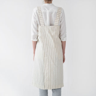 Linen Tales Natural White Stripes Linen Pinafore Apron - Linen Tales B2B 3