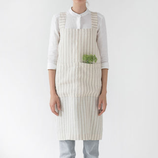 Linen Tales Natural White Stripes Linen Pinafore Apron - Linen Tales B2B 