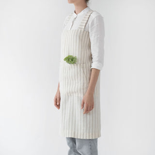 Linen Tales Natural White Stripes Linen Pinafore Apron - Linen Tales B2B 